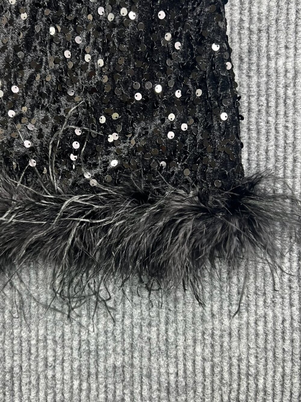 Fashion Nova Christy Black Sequin Feather Trim T-Shirt Mini Dress Size S - Picture 2 of 11